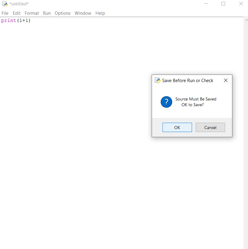 save file. Execute python program in IDLE script mode.