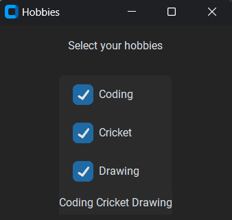 hobby selector using CTkCheckBox in CustomTkinter Python