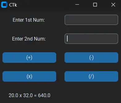 Output: Simple Calculator In Python Using Customtkinter