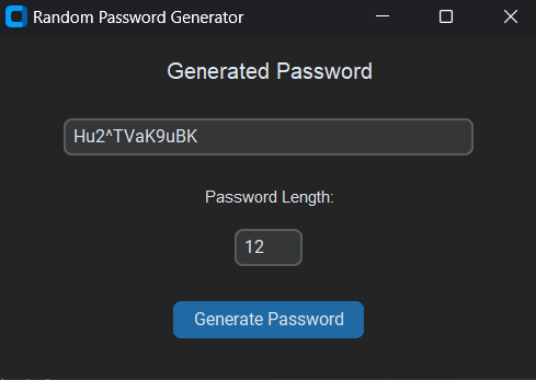 a Random Password Generator in Python using CustomTkinter